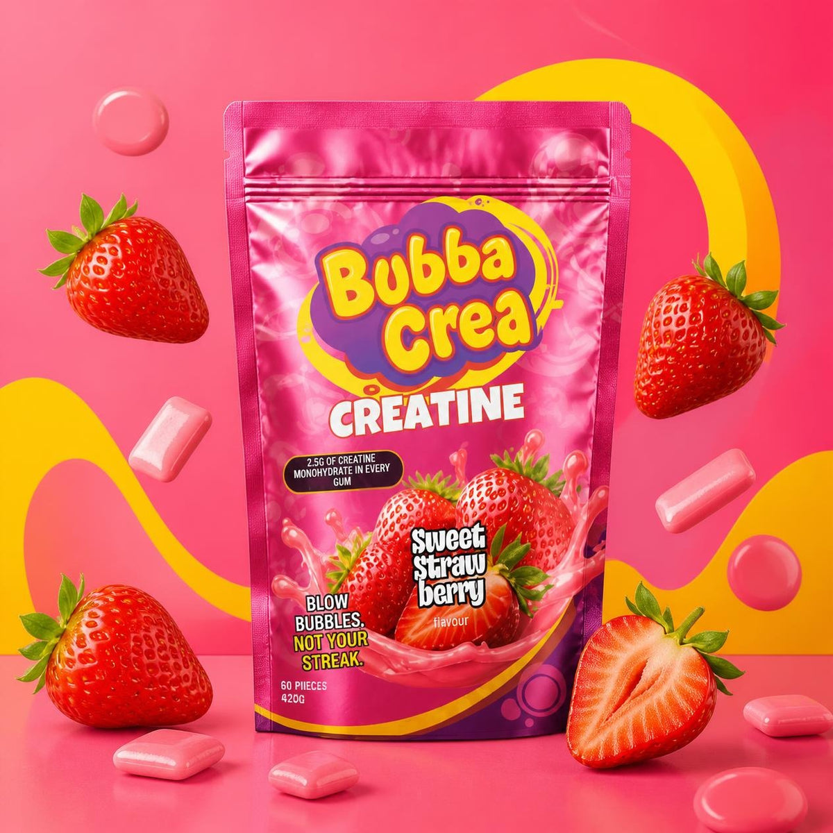 Bubbacrea Sweet Strawberry Creatine Gum